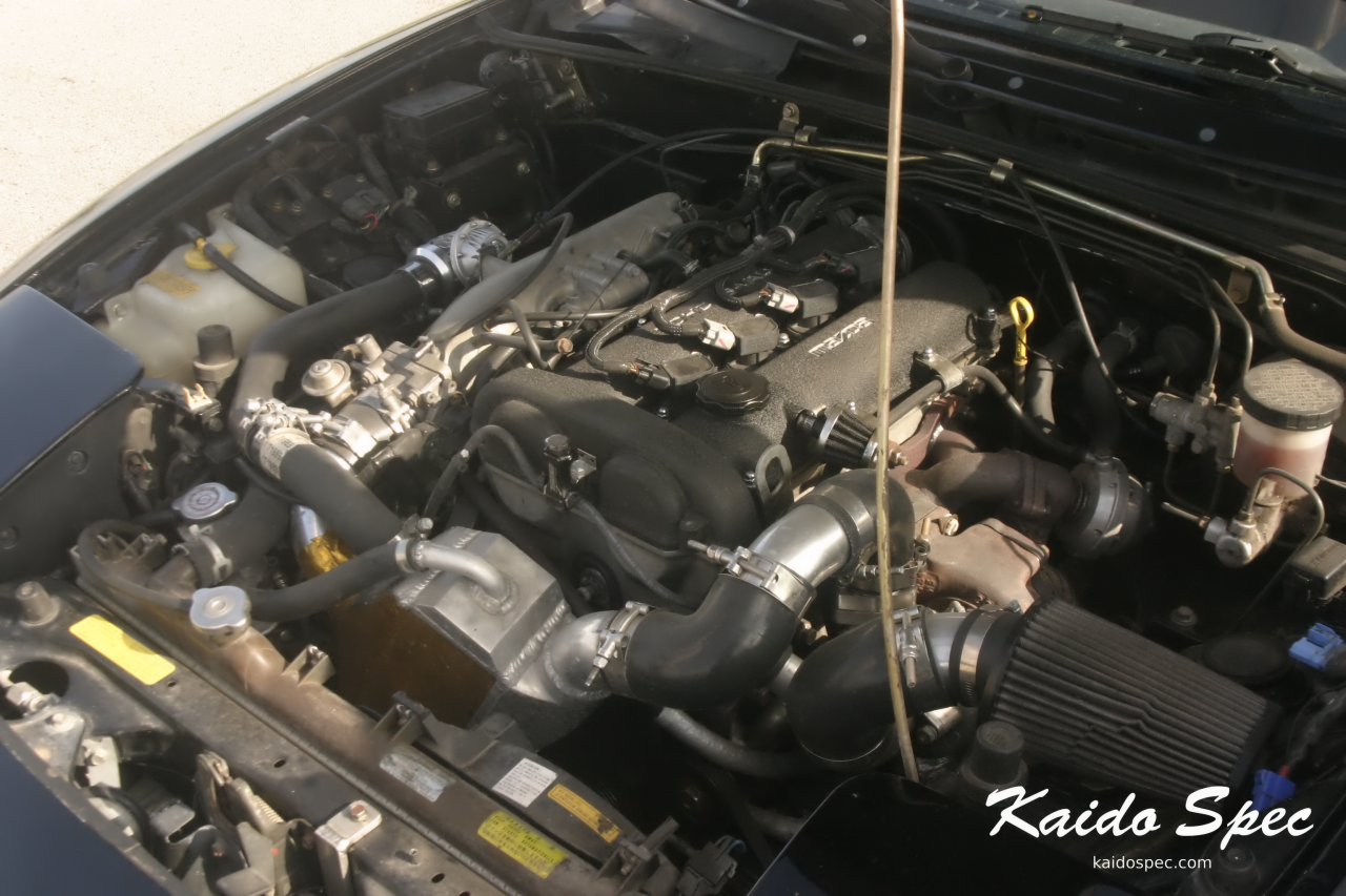 The NA in the previous shot is running a custom turbo setup featuring an OEM T25 from an SR20DET, air to water intercooler, all controlled with a megasquirt.